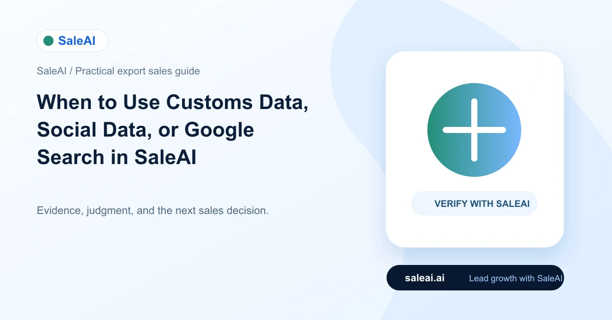 SaleAI: ¿Cuándo usar datos aduaneros, datos sociales o la búsqueda de Google en SaleAI?